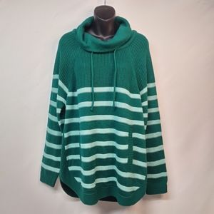 St. John's Bay Women's Green Striped Turtle Neck Sweater Size XL